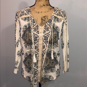 Lucky Brand Cream, Blue, and Yellow Top Size M